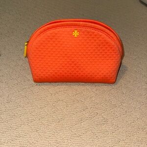 Tory Burch Vibrant Orange Pouch with Yellow Logo